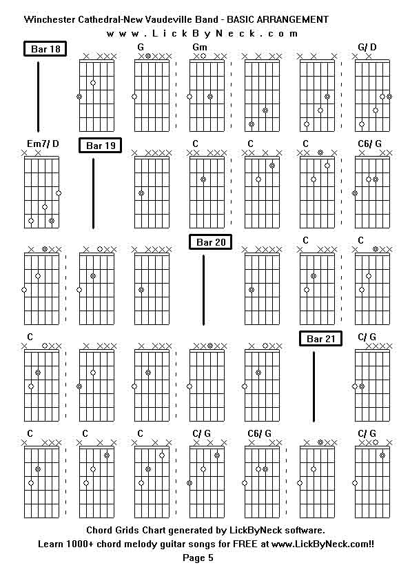 Chord Grids Chart of chord melody fingerstyle guitar song-Winchester Cathedral-New Vaudeville Band - BASIC ARRANGEMENT,generated by LickByNeck software.